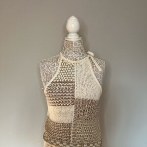 Anthropologie Cream and Brown Patchwork Tank Top